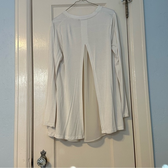 LOGO Lori Goldstein Neutral Open Front Cardigan Mixed Media w/ Sheer Back Insert - Picture 3 of 8